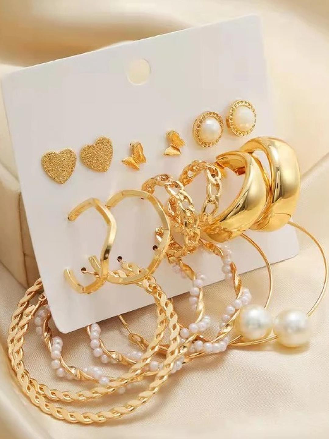 TheVineGirl Combo of 9 Pair Butterfly Heart Stud And Chain Hoop Earrings