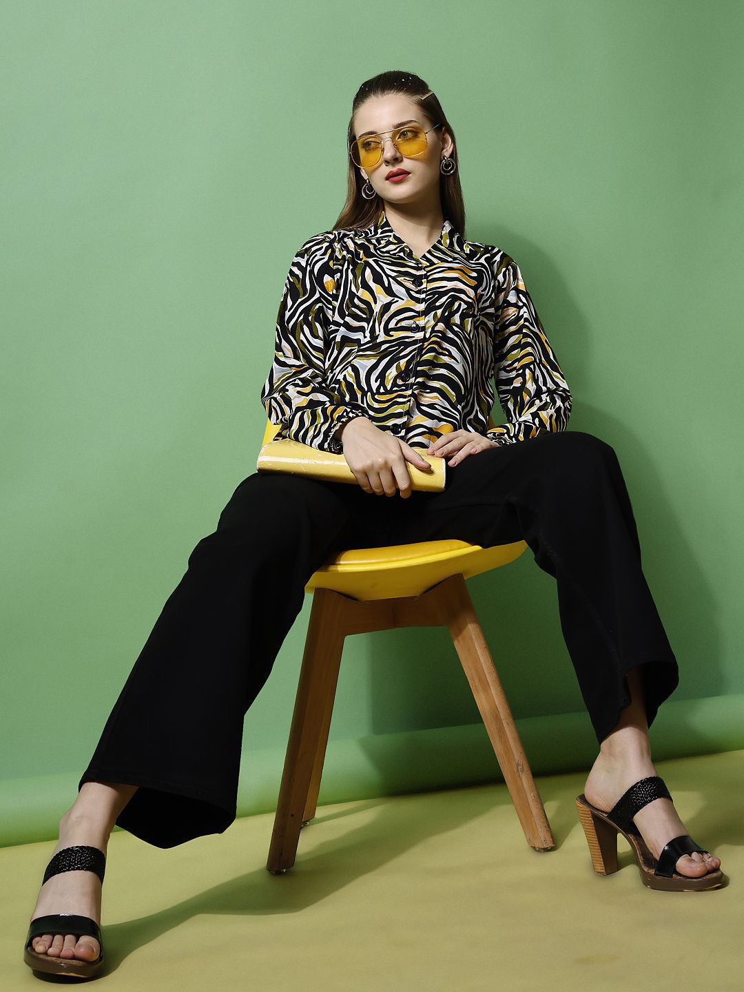 Honky Tonky Women Standard Fit Animal Printed Cuban Collar Casual Shirt