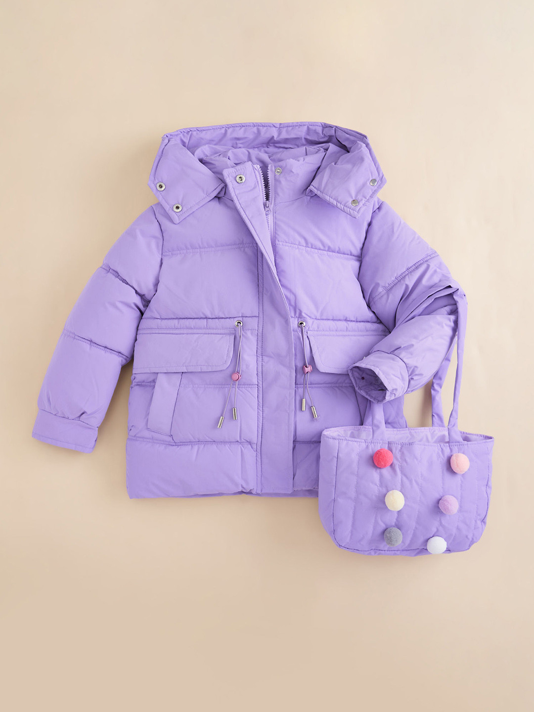 Hopscotch Girl Purple Hooded Long Coat
