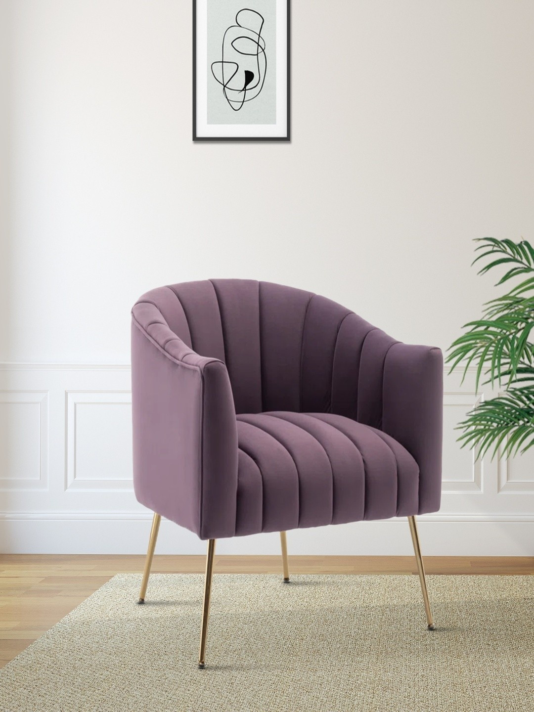 DOE BUCK Purple Solid Velvet Upholstered Accent Arm Chair