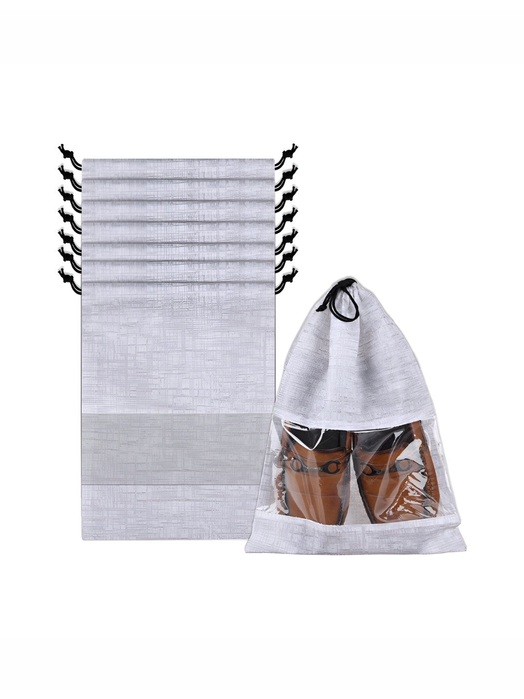 Aura Grey & Transparent 8 Pieces Printed Shoe Bags With Transparent Windows