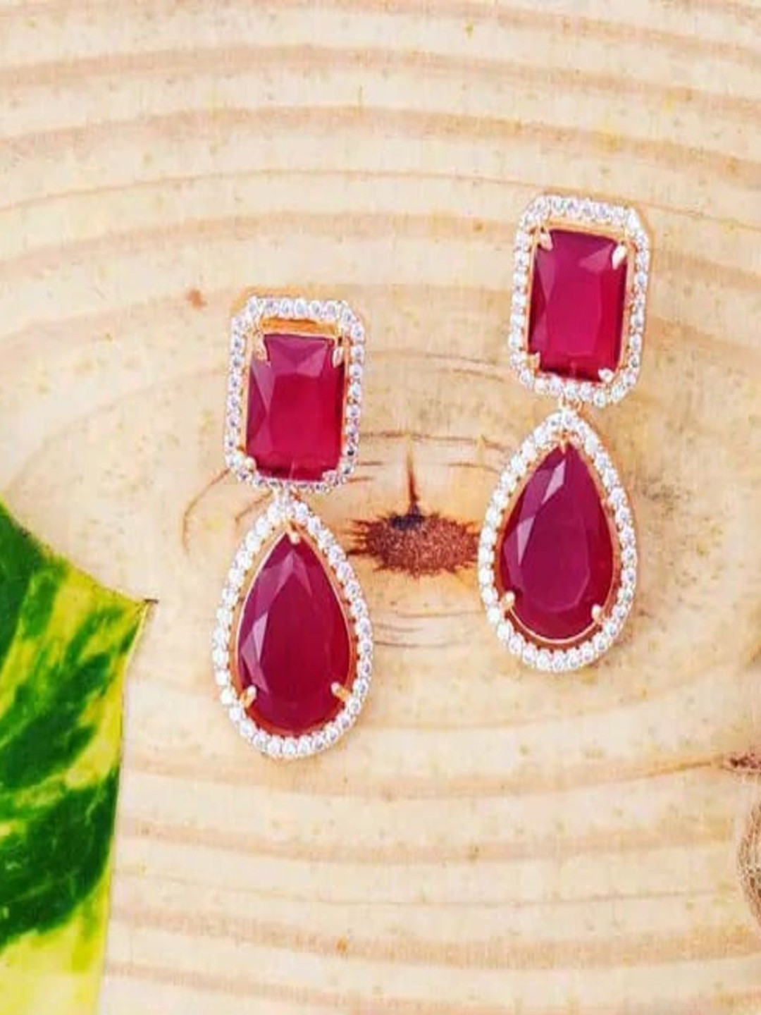 Laksh Enterprise Red Square American Diamond Earrings