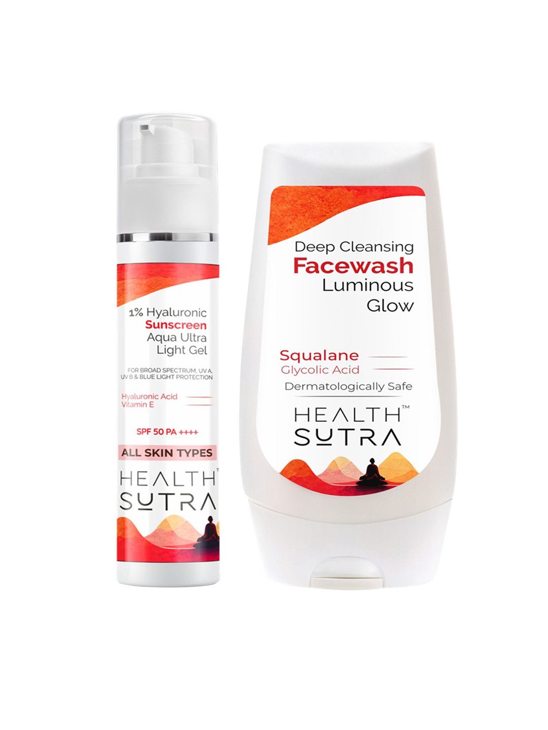 HEALTH SUTRA Face Wash With Glycolic Acid - 100 g & 1% Hyaluronic Gel Sunscreen - 50 g