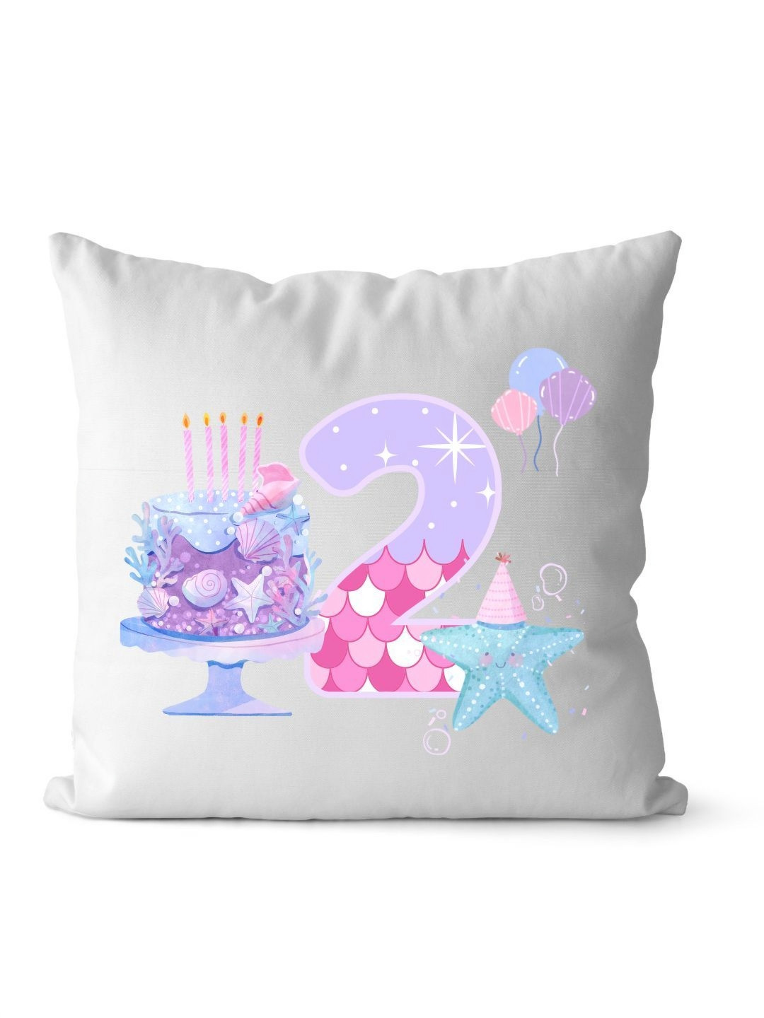 Loops n knots White & Purple 2nd Birthday With Cake Printed Pre-Filled Cushion