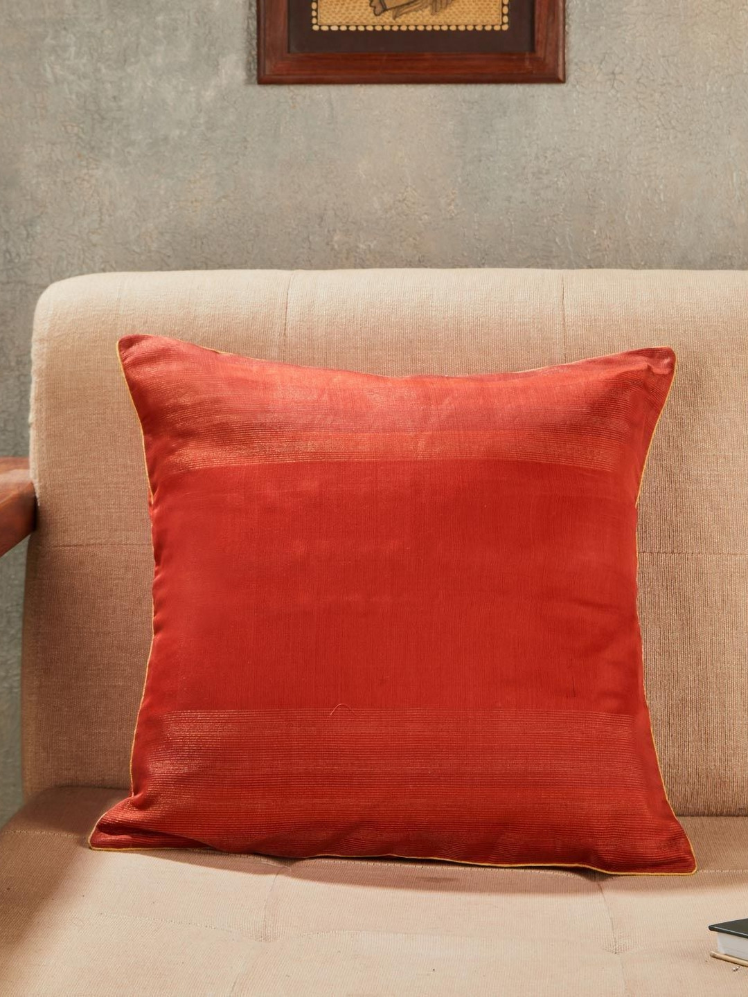 Fabindia Jalsa Rust Colored Cotton Silk Square Cushion Cover