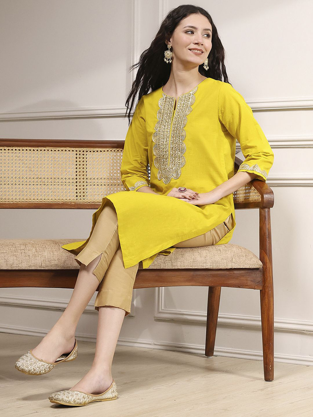 Biba Women Ethnic Motifs Embroidered Thread Work A-Line Kurta