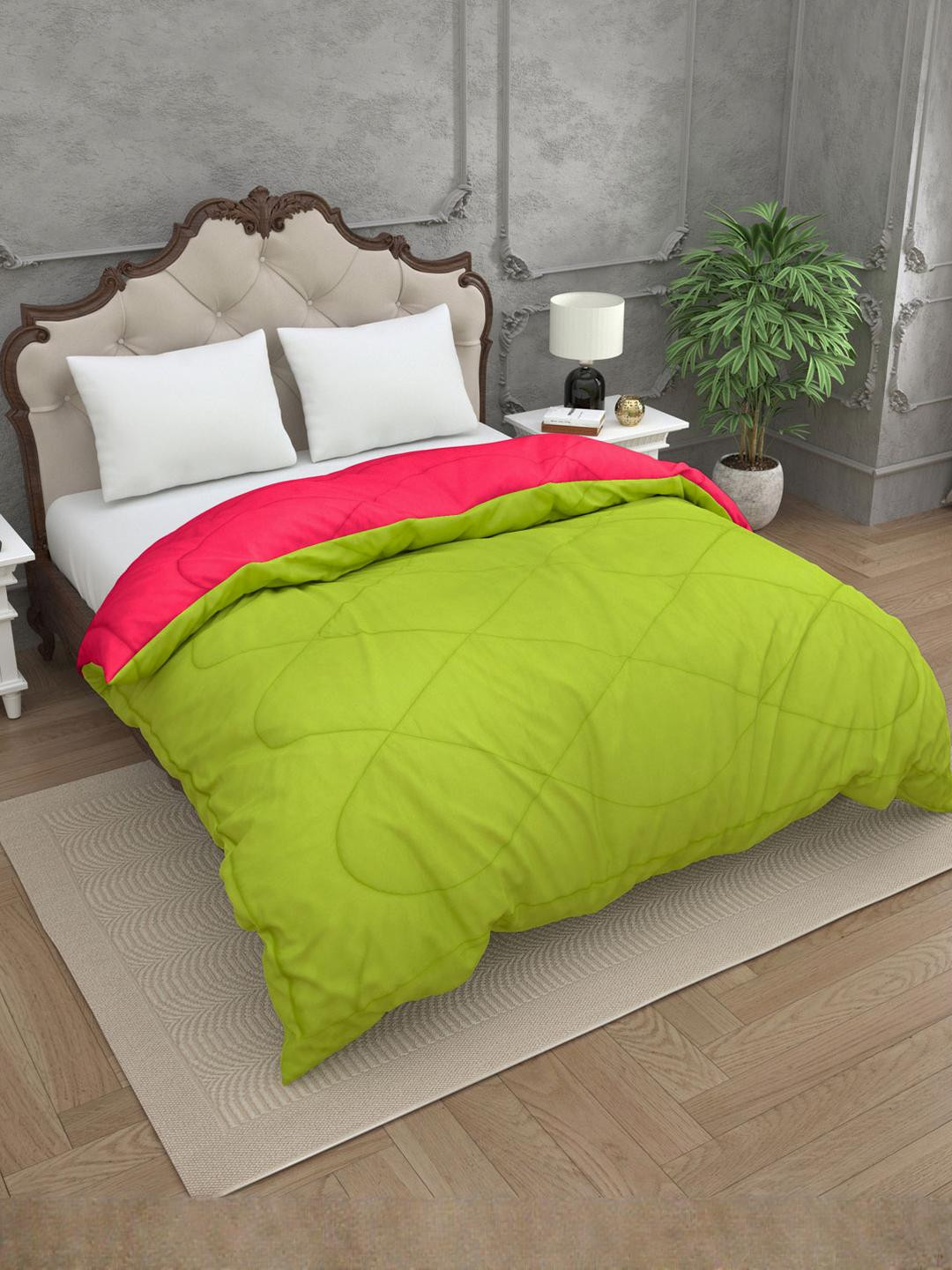 Myntra Elegant Homes Red & Lemon Green Microfiber 210 GSM Double Bed Comforter