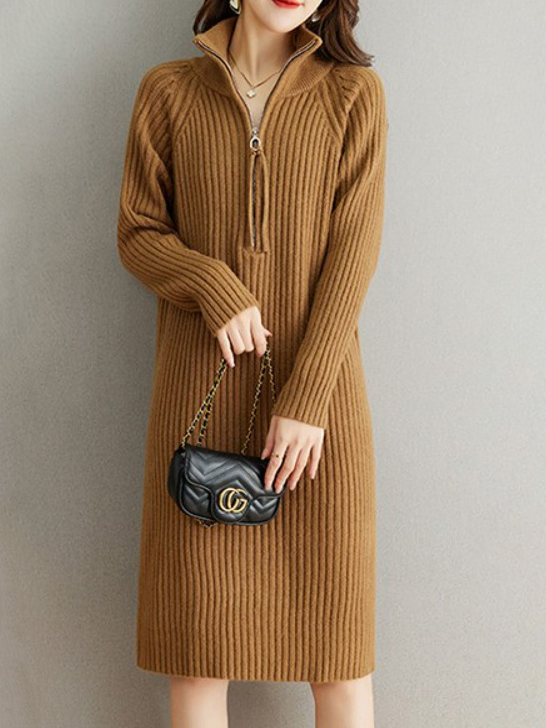 bebe Women Ribbed Half-Zip Mock Neck Sheath Dress