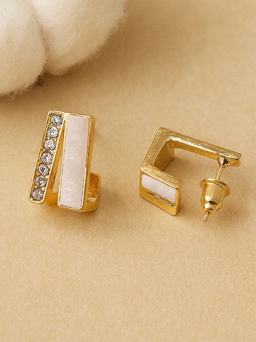 Bohey by KARATCART Gold-Plated American Diamond Studded Square Half Hoop Earrings