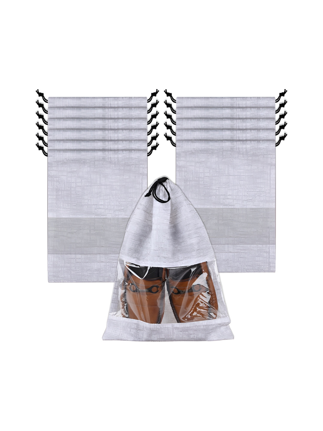 Aura Grey & Transparent 12 Pieces Printed Shoe Bags With Transparent Windows
