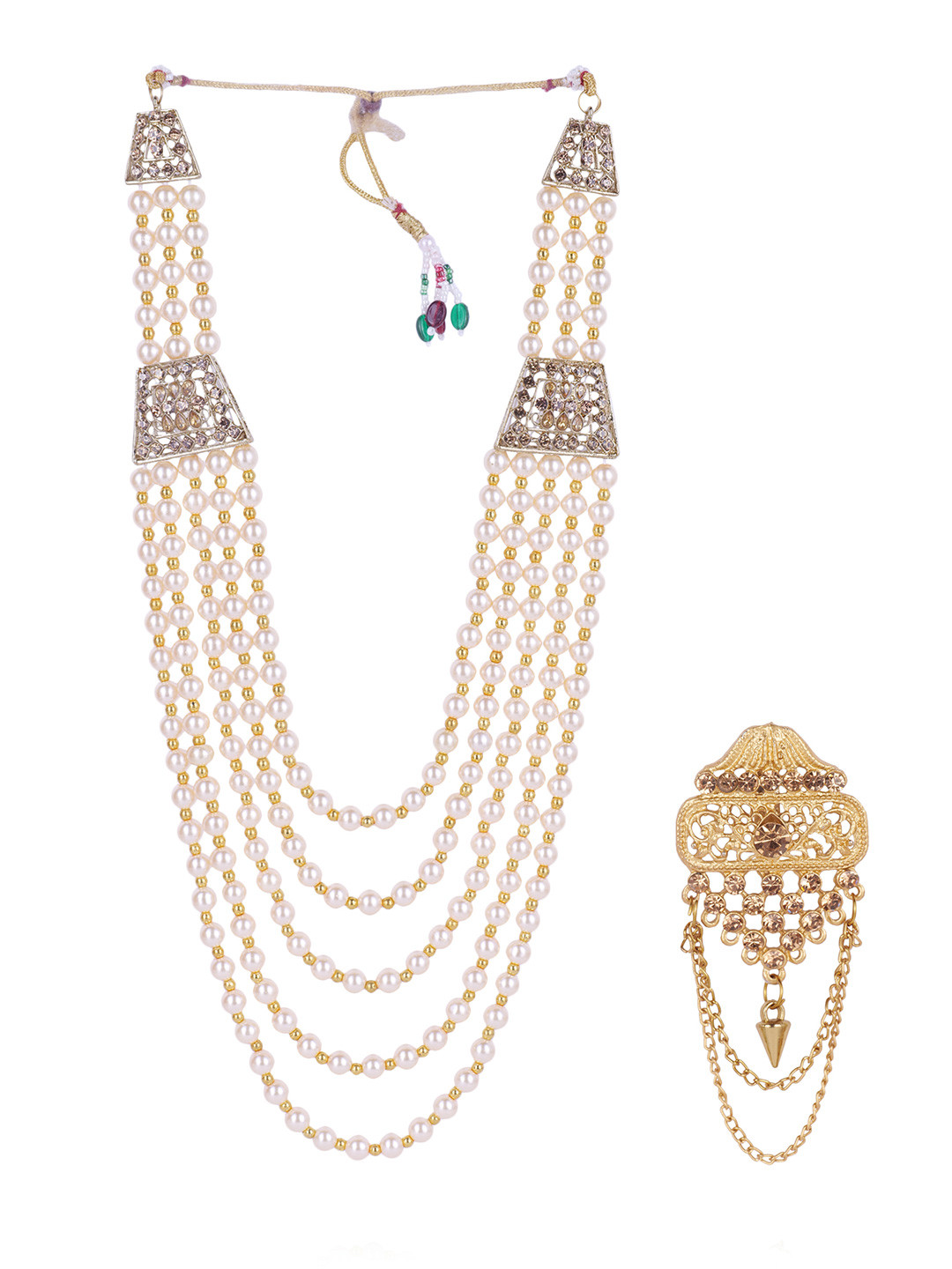 JIYANSHI FASHION Traditional Groom Sherwani Mala with Brooch