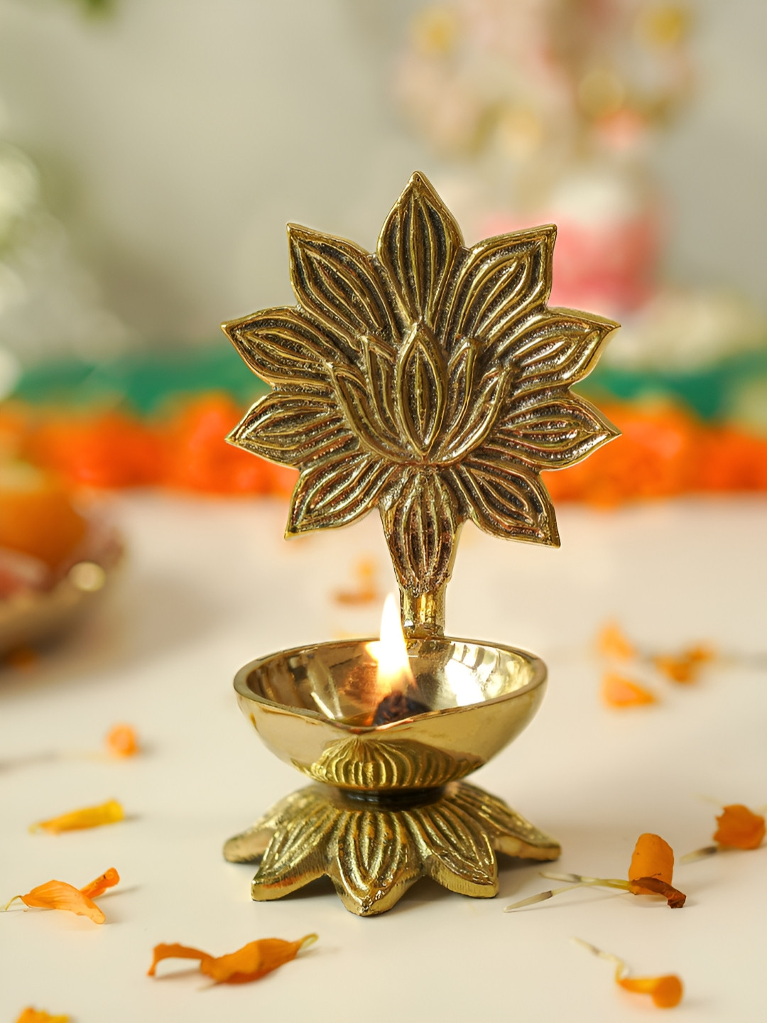 BEHOMA Gold-Plated Lotus Diyas