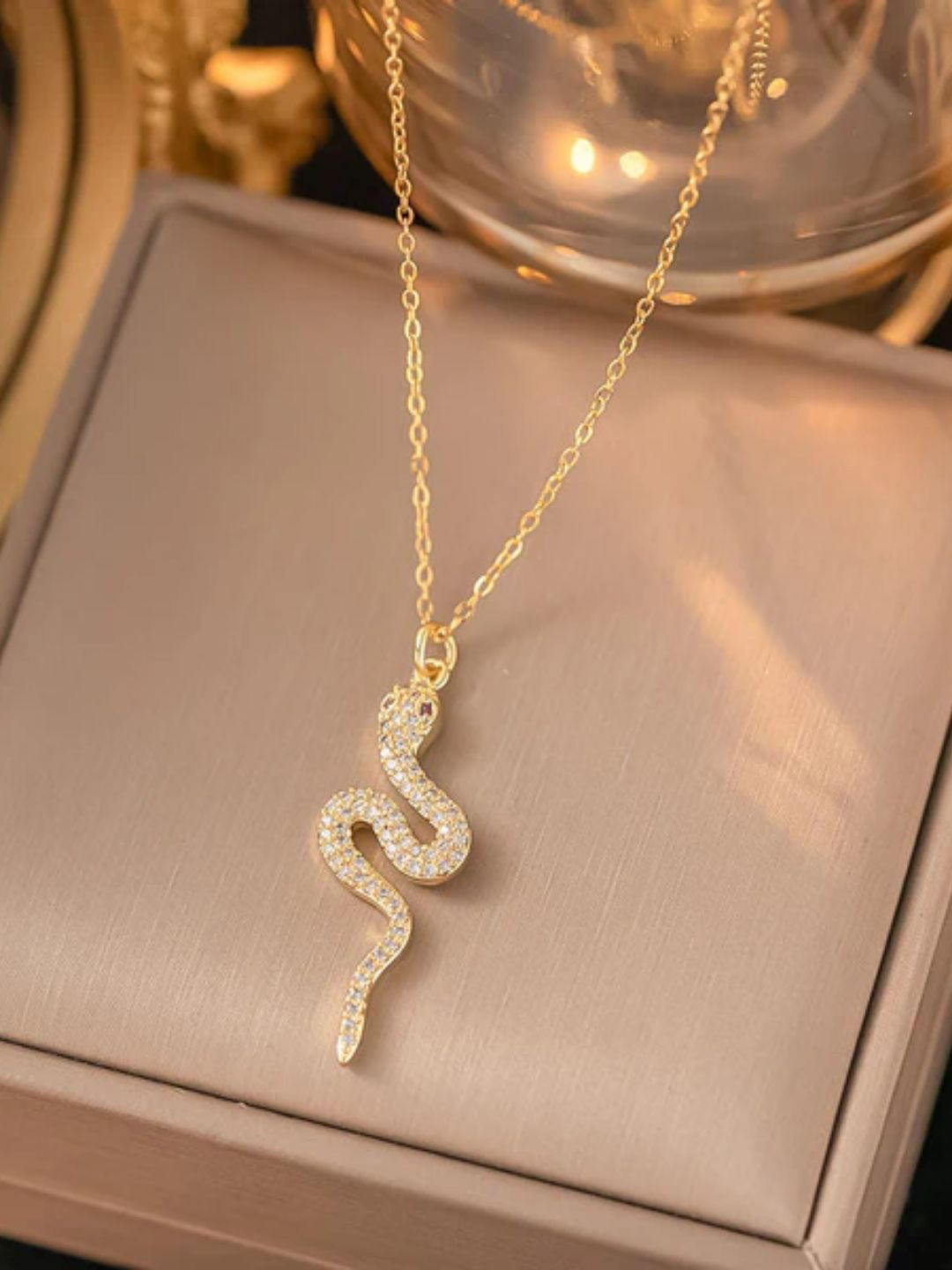 FAB COUTURE Gold-Plated Cubic Zirconia Studded Viper Gleam Quirky Pendant