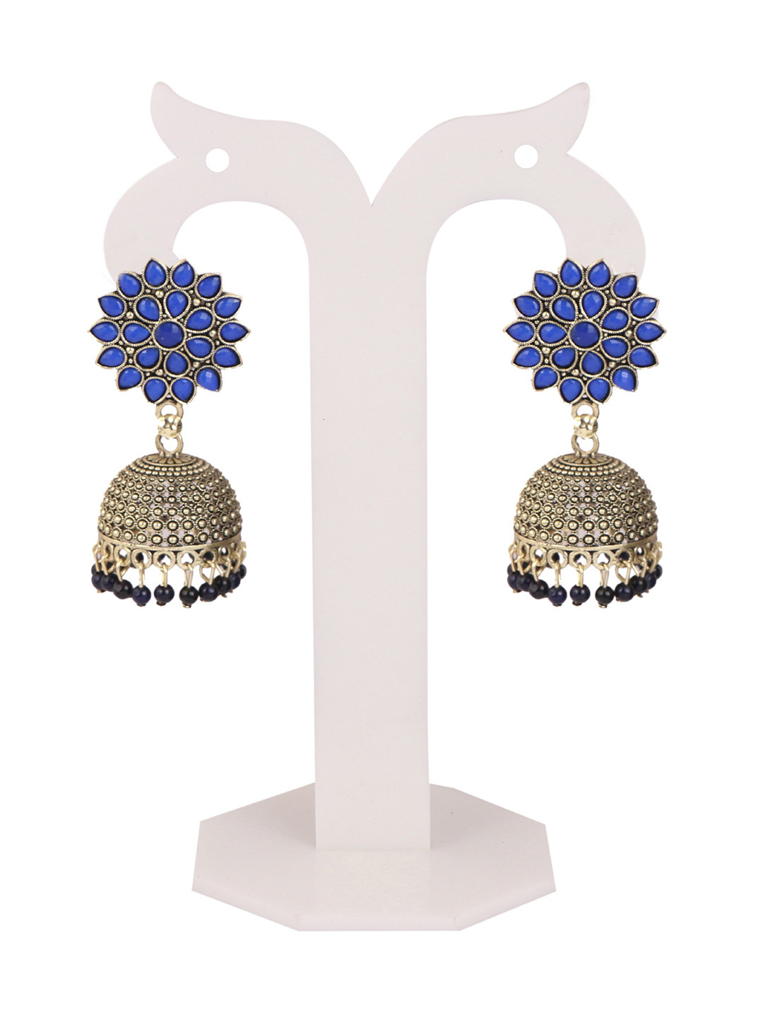 VIKESA Gold-Plated artificial Stones Studded and Pearls beaded Dome Shaped Jhumkas