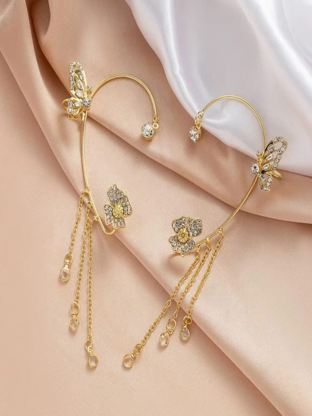 ROYAL NEEDS Artificial Stones Studded Butterfly Shaped Tasselled Ear Cuff