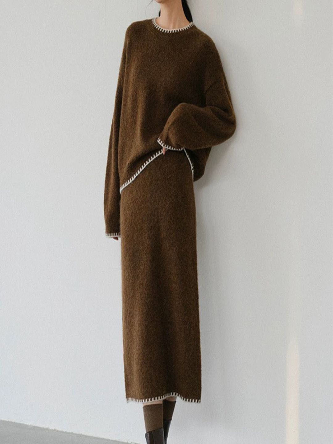 bebe Round Neck Long Sleeve Sweater With Skirt Co-Ords