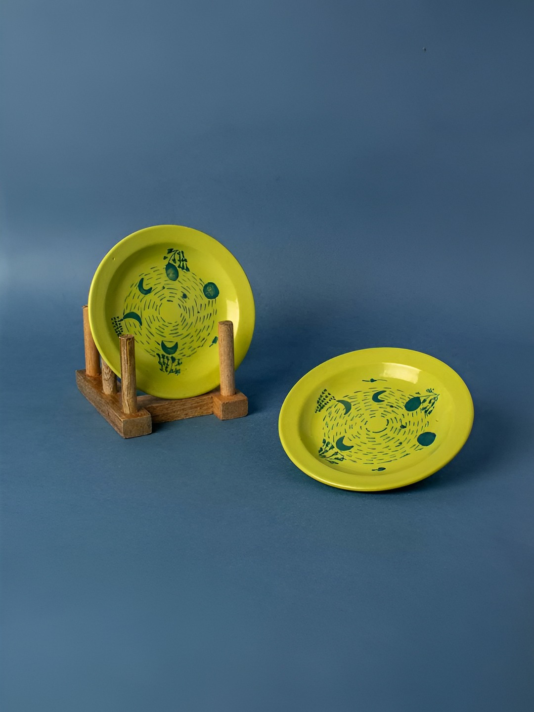 FREEDOM TREE Green Phases 2 Pieces Printed Ceramic Dishwasher & Microwave Safe Side Plate