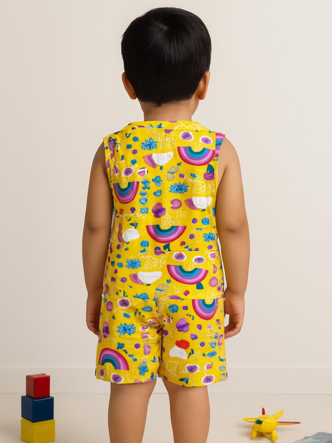 YK Kids Yellow & Multicolor Print Printed Co-ordinated Set