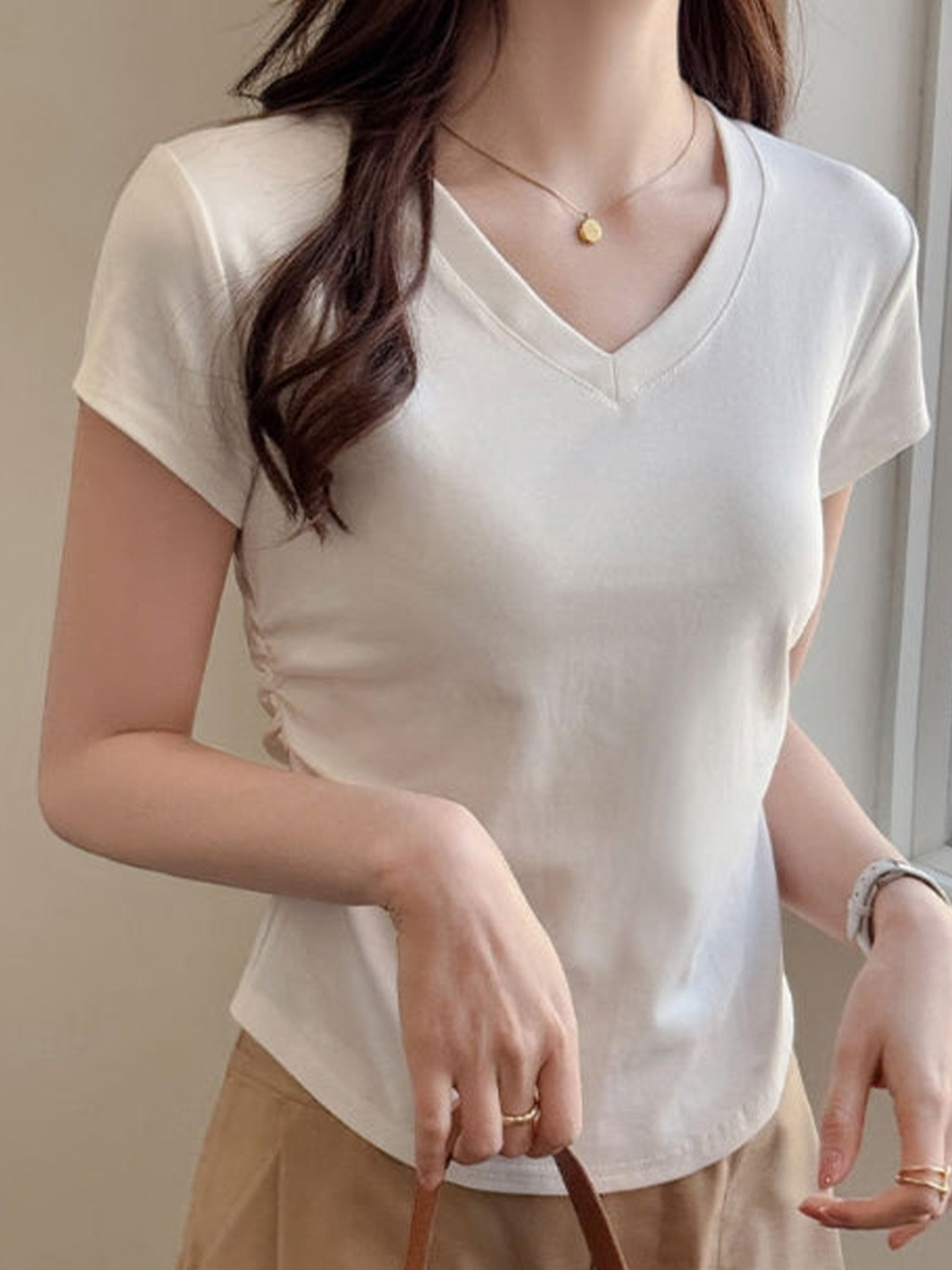 Slim Fit V Neck Short Sleeves Casual T-shirt