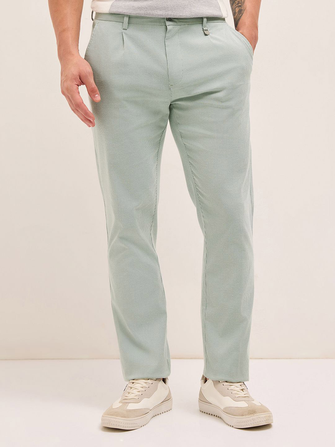 THE BEAR HOUSE Men Pin Striped Straight Fit Casual Trouser