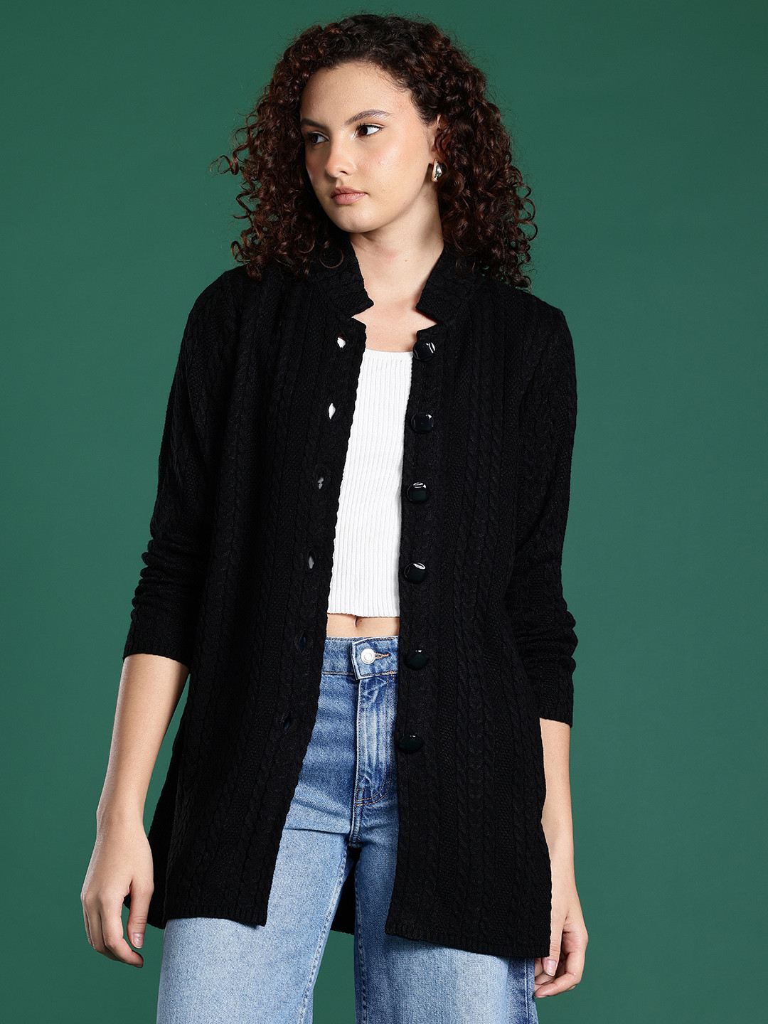 Cayman Cable Knit Button-Down Longline Cardigan