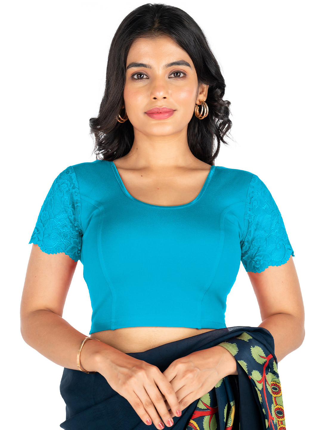 Abhi Stretchable Half Net Sleeves Readymade Saree Blouse