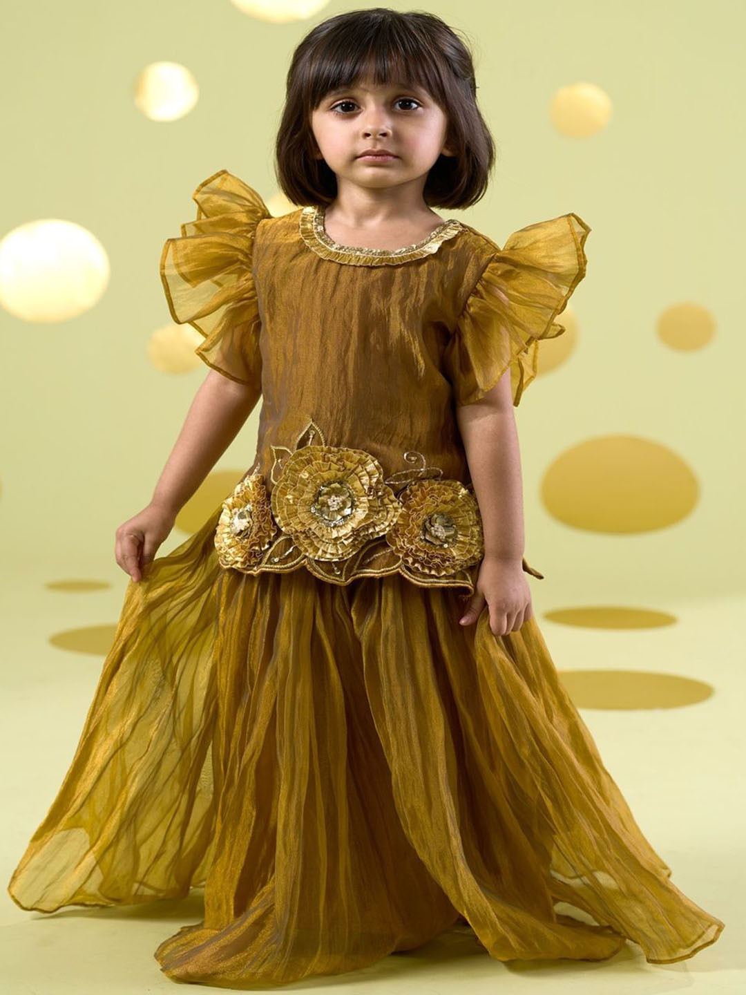 Vivedkids Girls Gota Flowers Solid Kurta with Skirt