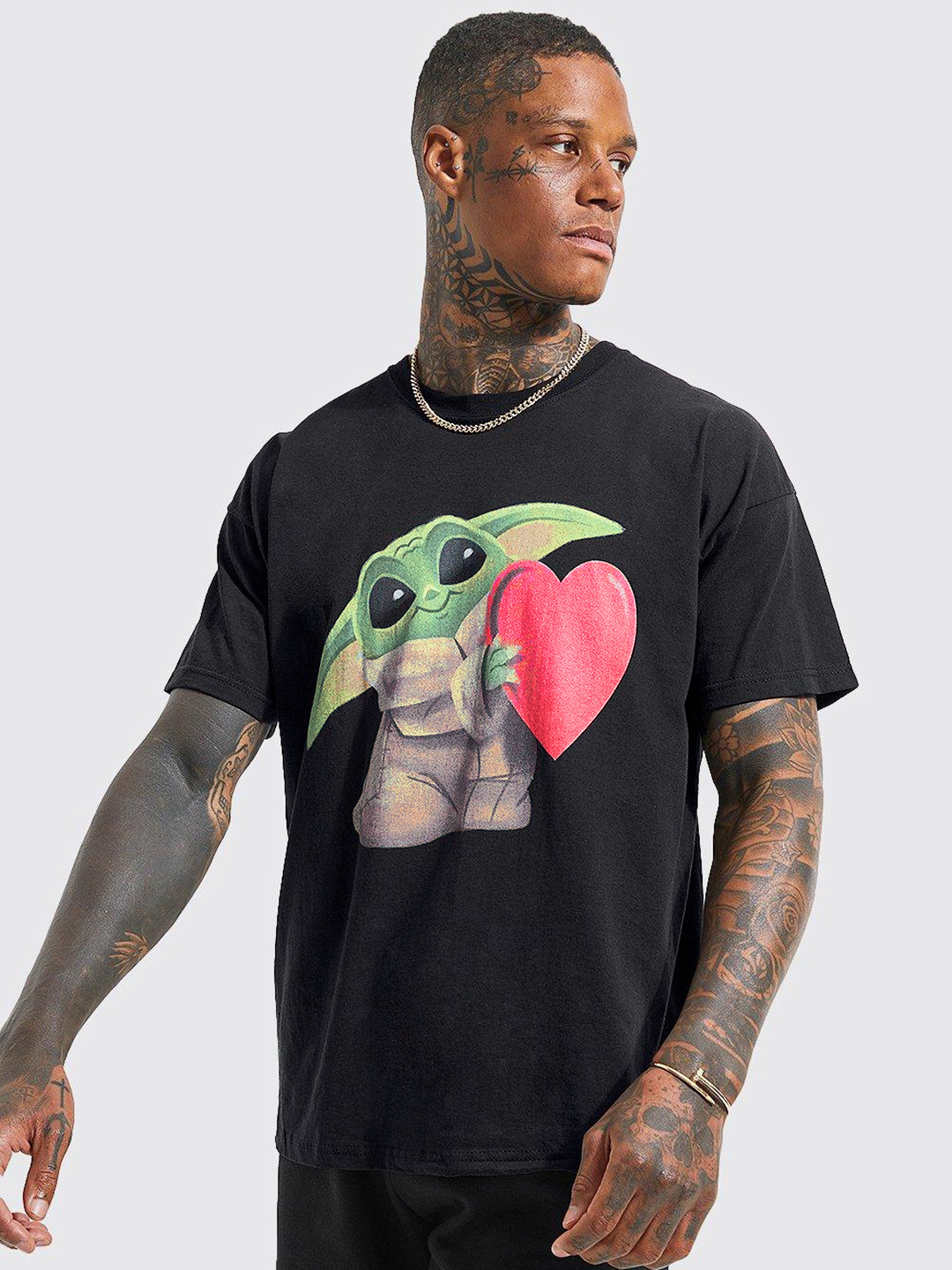 boohooMAN Baby Yoda Print Pure Cotton T-shirt