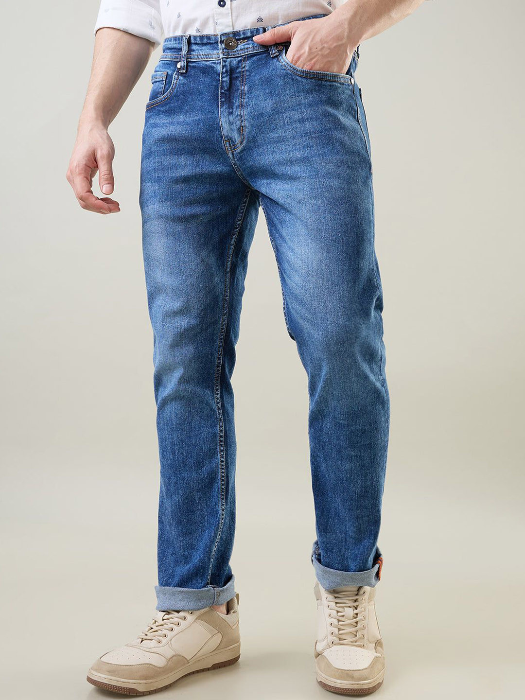 TIM PARIS Men Original Cloud Parker Slim Fit Mid-Rise Heavy Fade Stretchable Jeans