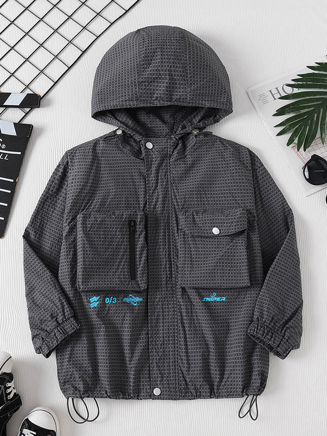 Hopscotch Boys Grey Polyester Checked Jackets