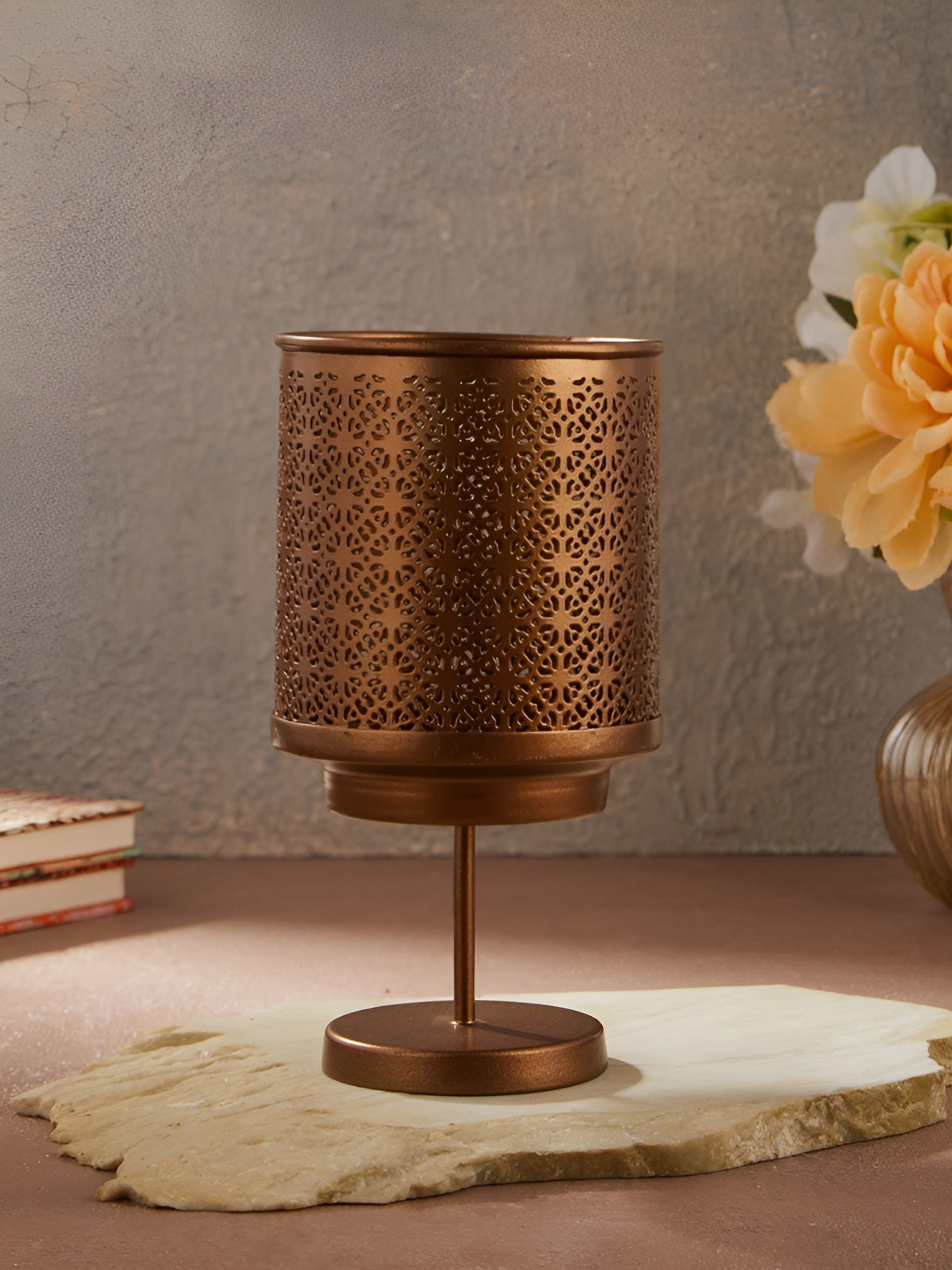 Fabindia Bronze-Toned Metal Candle Holder with Stand