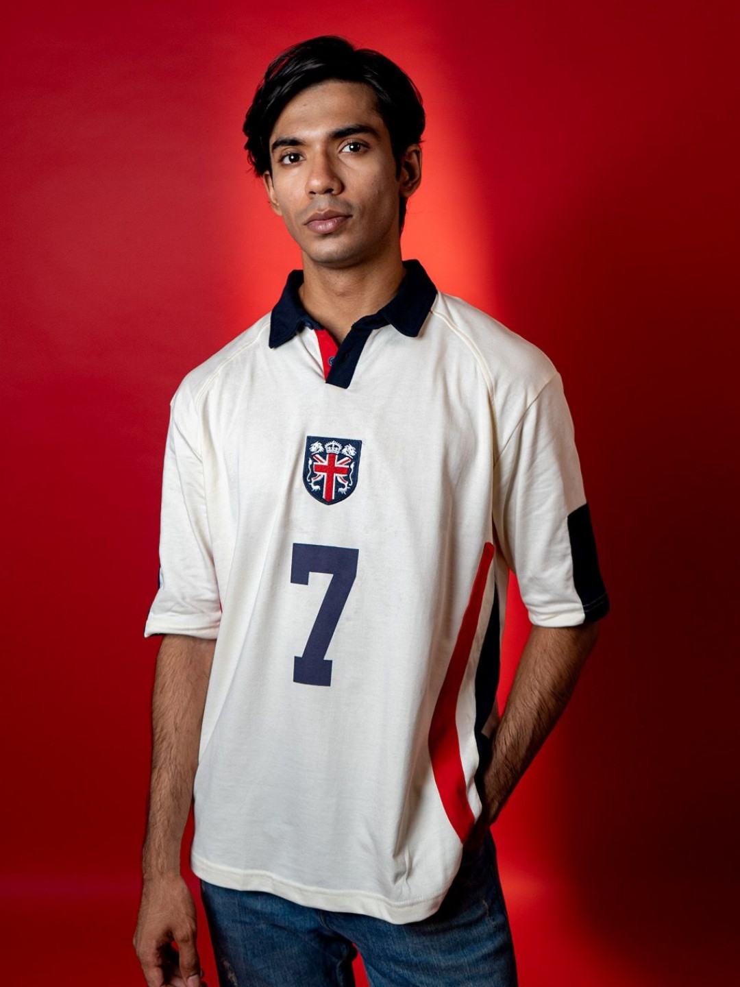 Shop Football England Vintage Solid Polo Collar Relaxed Fit T-Shirt