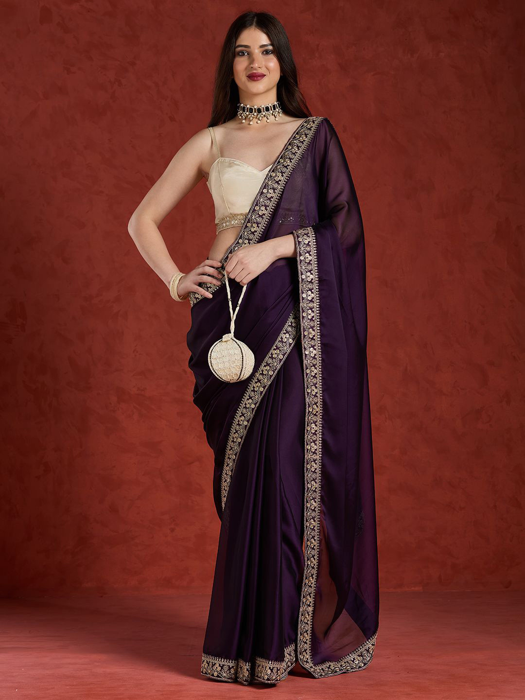QSH QSHSolid Embroidered Sarees