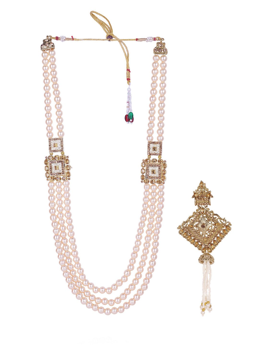 JIYANSHI FASHION Men Gold-Plated Pearl Beaded Necklace & Brooch