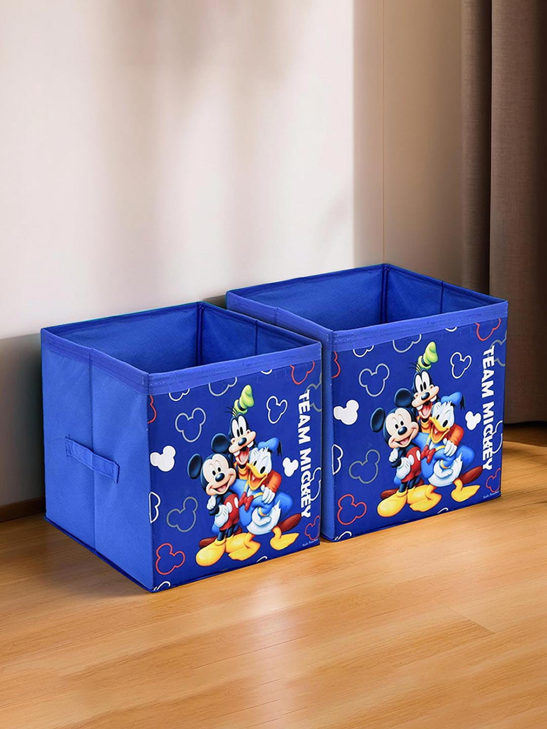 Kuber Industries Blue & Yellow 2-Pcs Mickey & Friend Printed Foldable Storage Boxes
