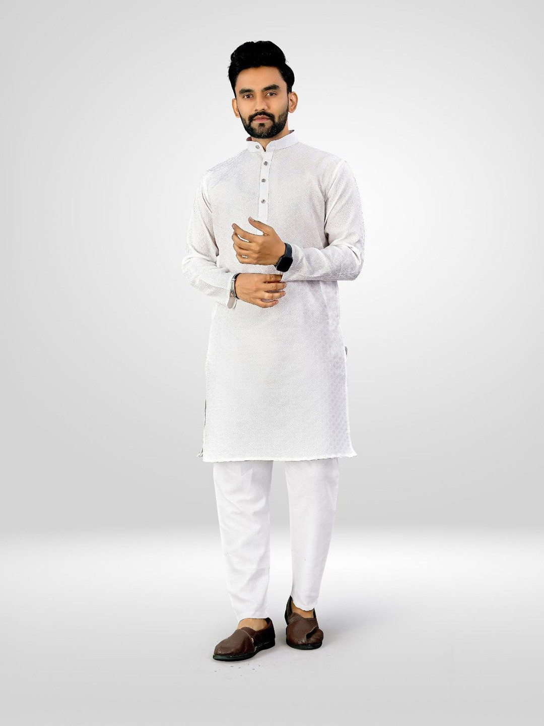 PRIMEICON Men Embroidered Band Collar Straight Kurta