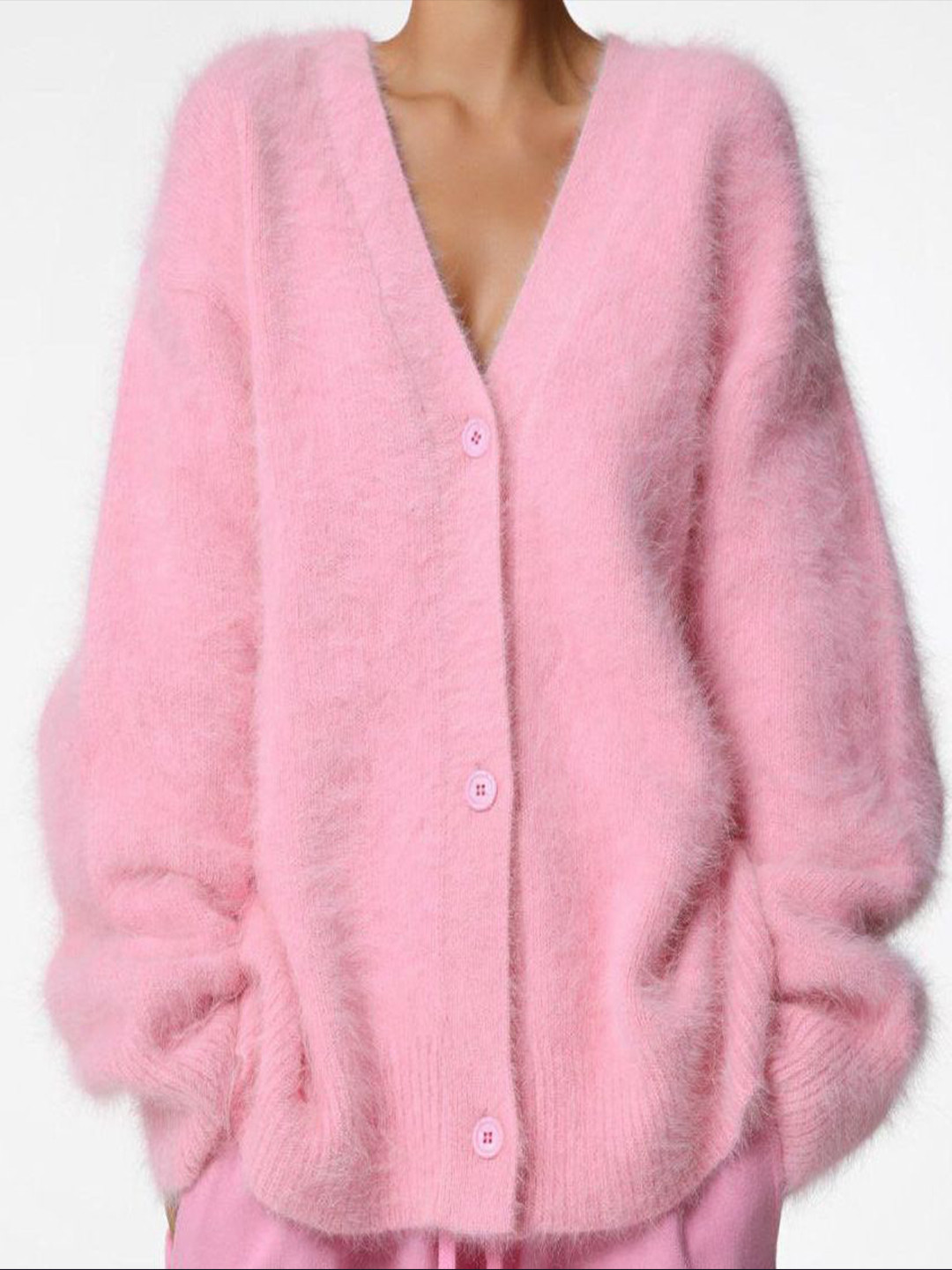 bebe Women Fuzzy Knit V-Neck Long Sleeves Cardigan