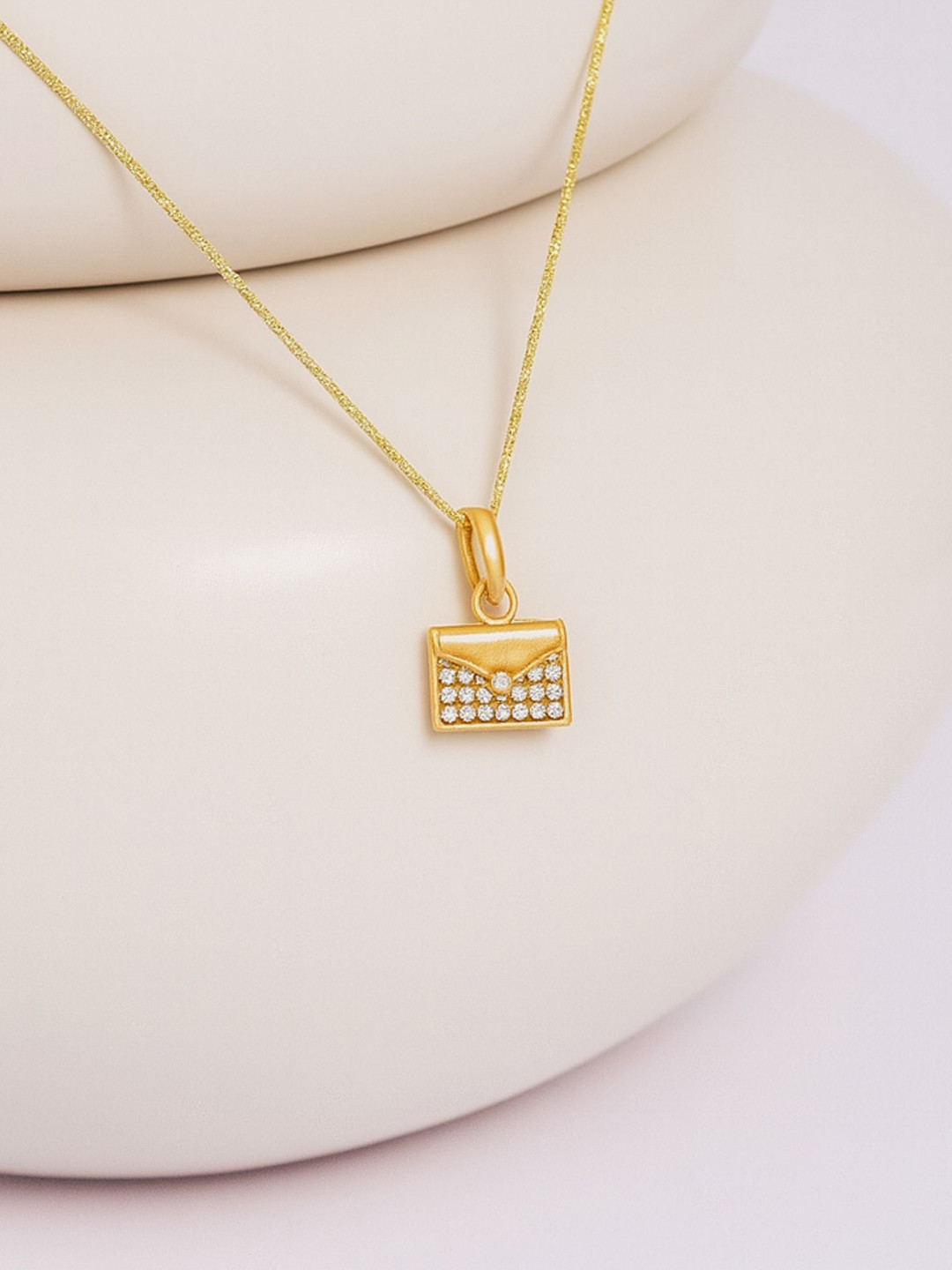 Tora Sterling Silver Gold Plated Cubic Zirconia Studded Bag Shaped Pendant With Chain