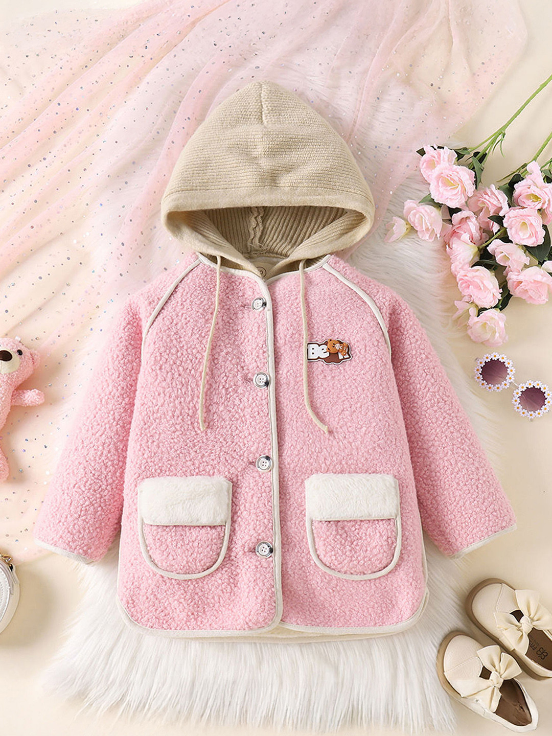 Hopscotch Girls Textured Hooded Long Coat