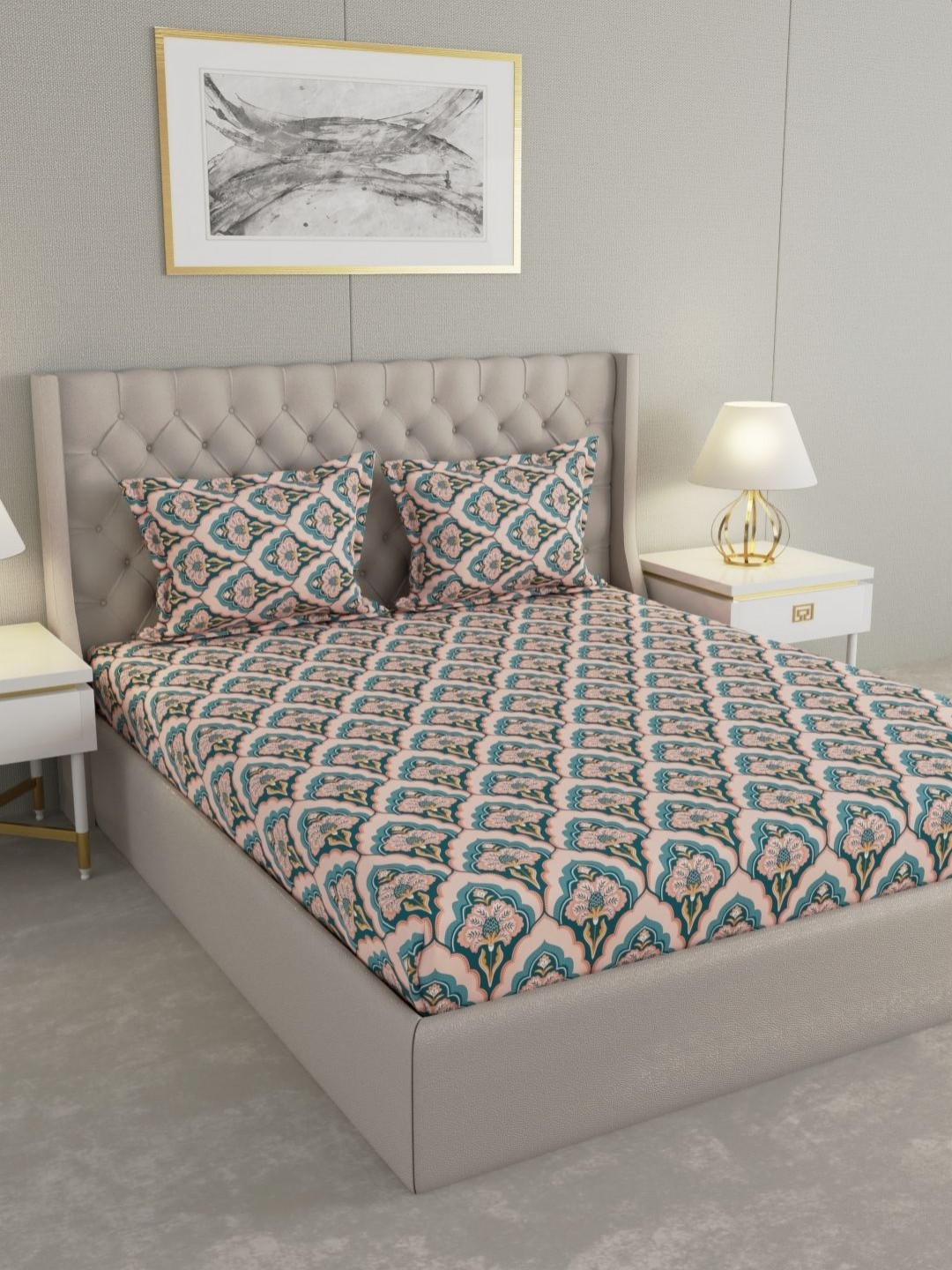 Raymond Home Lush Petal Pink Printed Microfiber 110 TC Queen Bedsheet Set 2.25 m x 2.2 m
