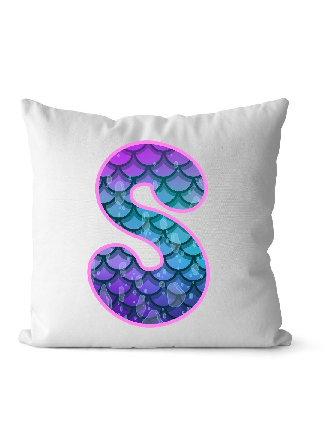 Loops n knots White & Blue Alphabet S Mermaid Scale Printed Pre-Filled Cushion