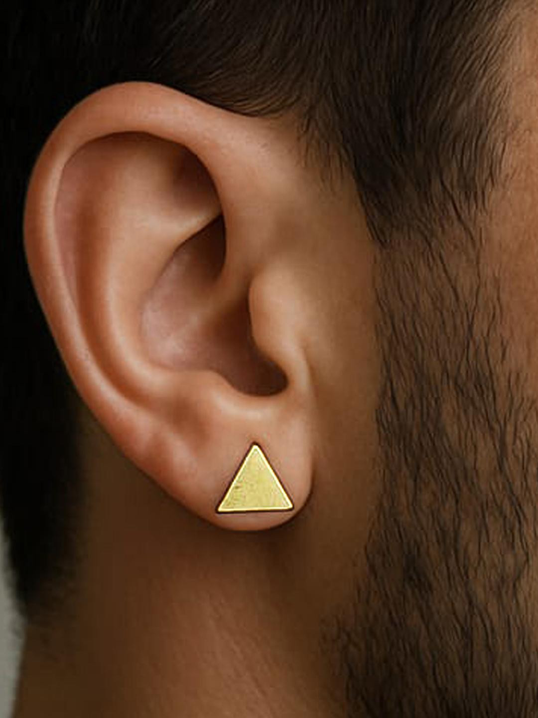 Roadster Men Golden Brass Single Piercing Ear Stud Triangle Shape