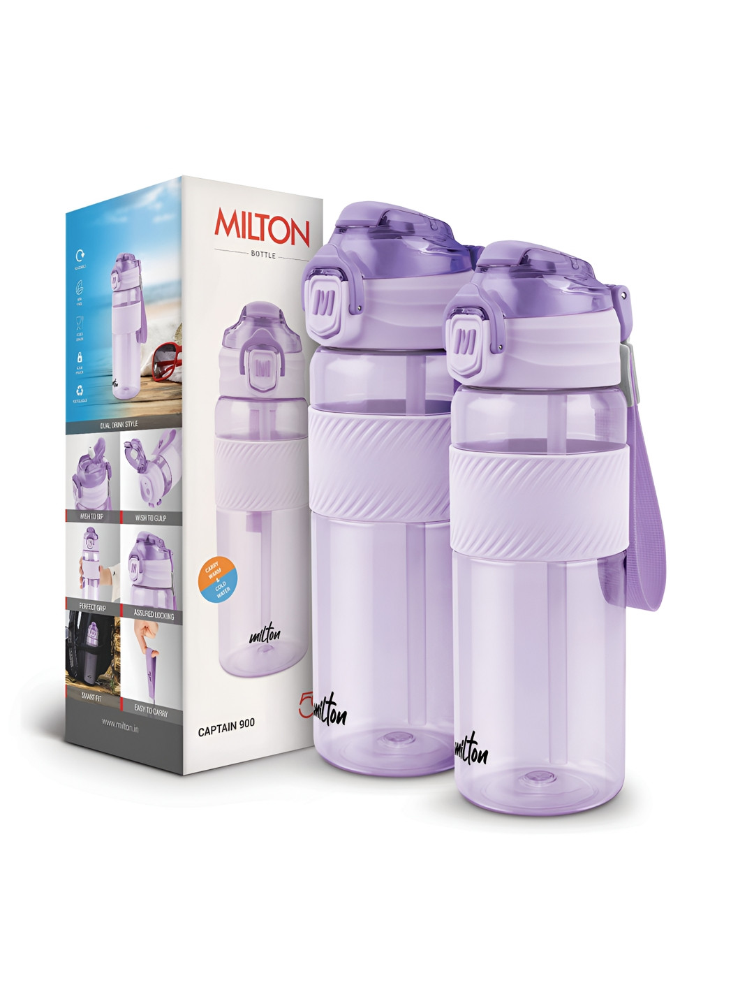 Milton Purple 2 Pieces Unbreakable Leak Proof Water Bottle 850 ml Each