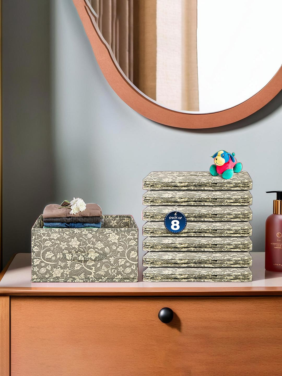 Aura Black & Beige 8 Pieces Printed Wardrobe Drawer Organisers