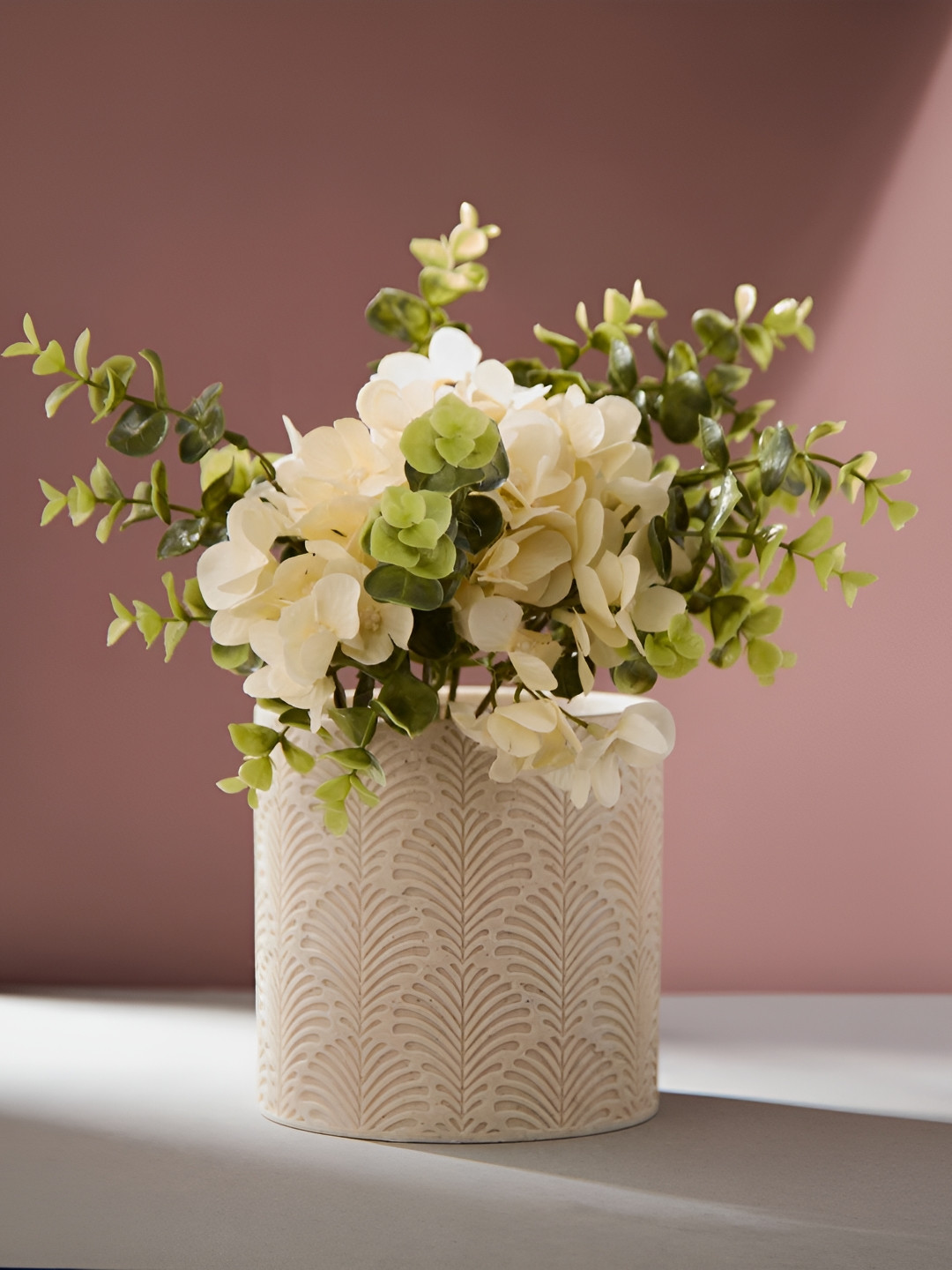 Fabindia White Textured Stone Table Planter