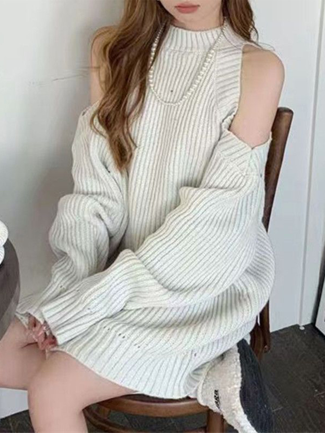 bebe Ribbed Knit Cold Shoulder Mini Jumper Dress