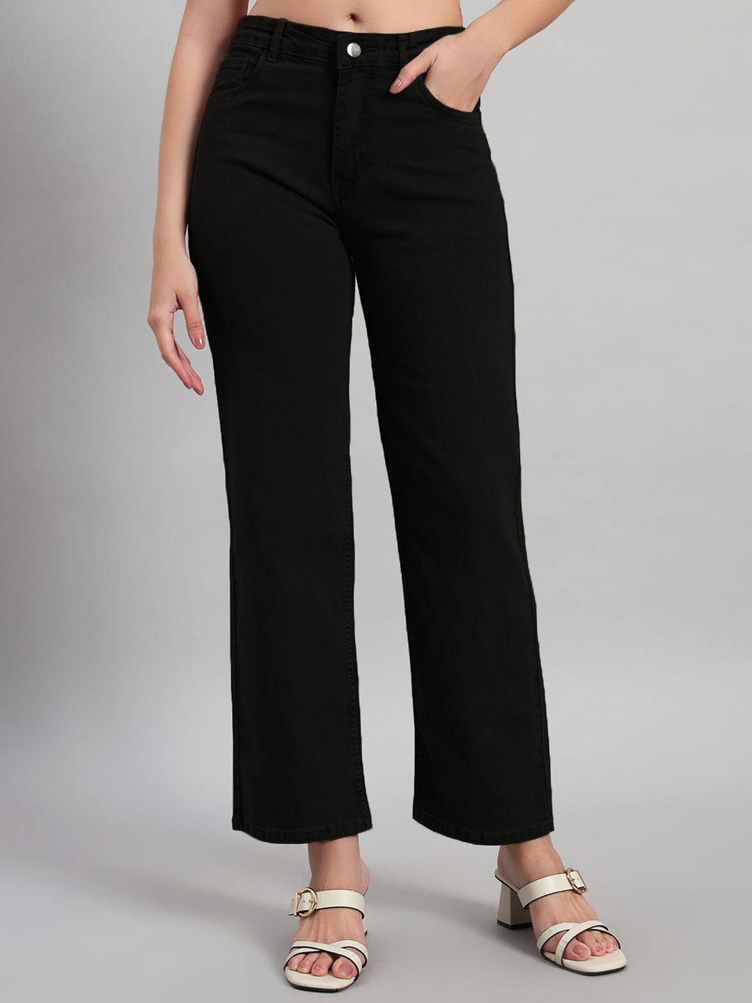 RAGZO Women Wide Leg High-Rise Clean Look Stretchable Jeans