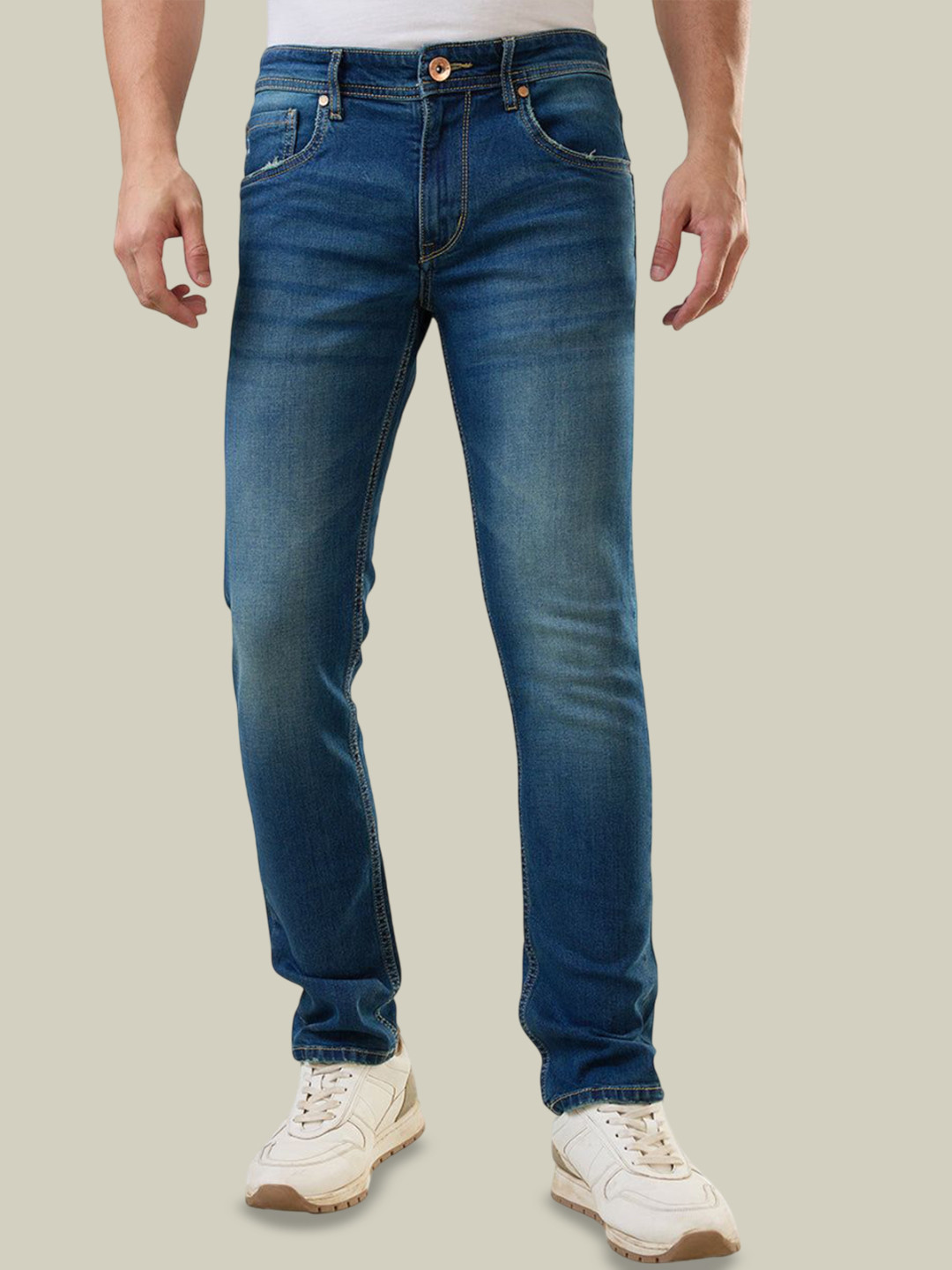 TIM PARIS Men Lt Tint Indigo Ferdinand Slim Tapered Jeans