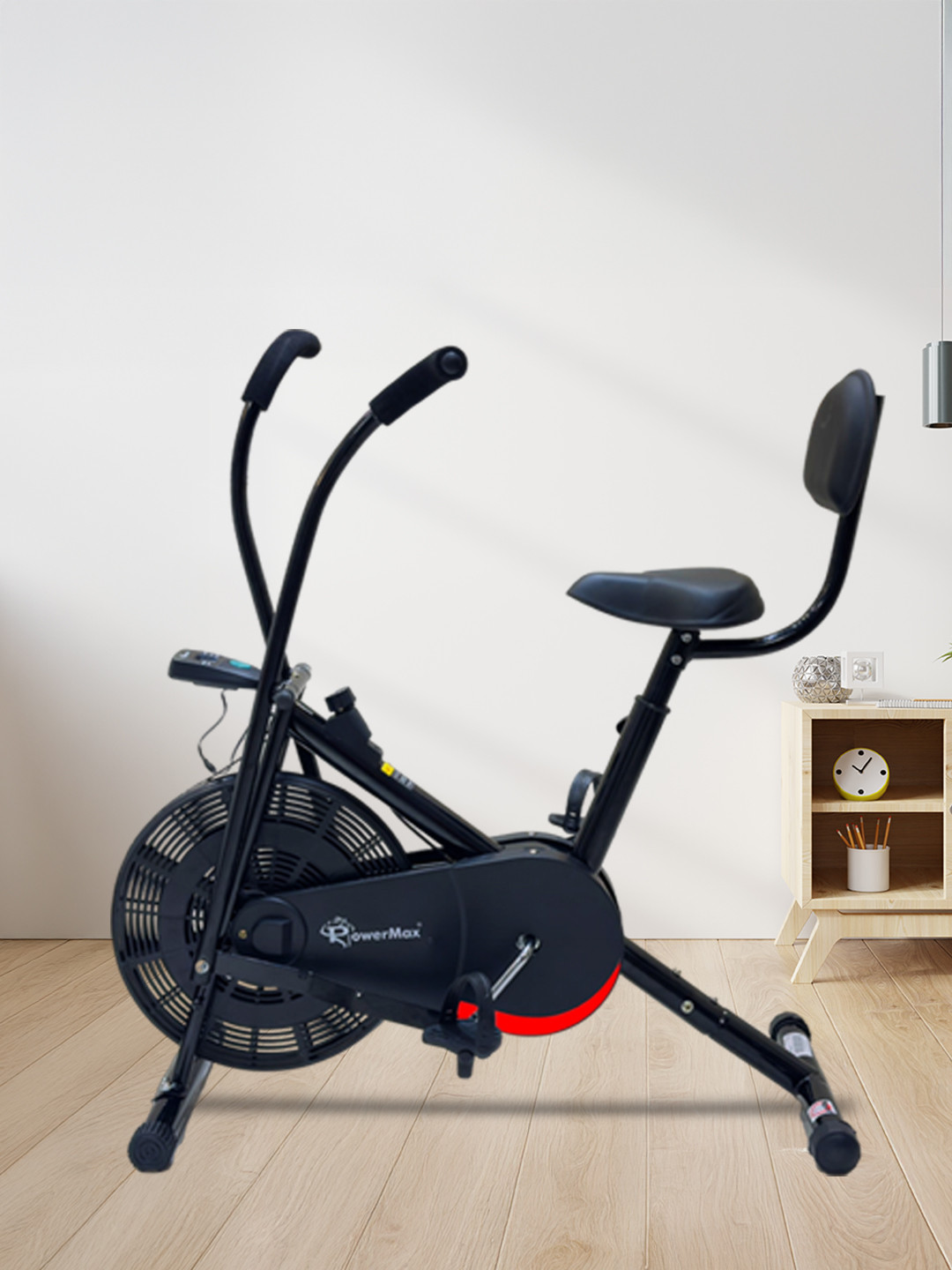 PowerMax Fitness Black BU-201 Adjustable Seat Dual Action Air Bike With Back Support