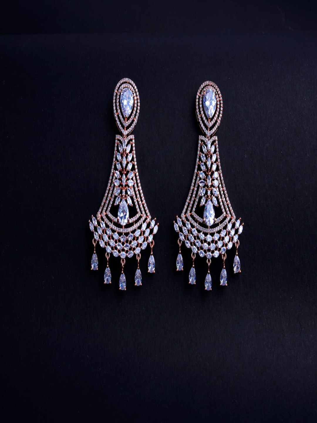 Zoki Sterling Silver American Diamond Studded Teardrop Shaped Drop Earrings